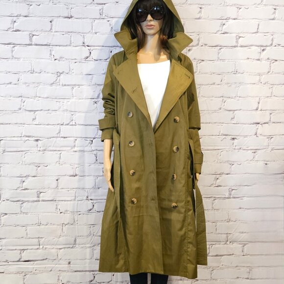 RACHEL ZOE - Olive green maxi hooded trench coat - Picture 4 of 14